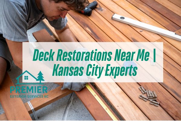 man repairing the deck with a caption Deck Restorations Near Me | Kansas City Experts