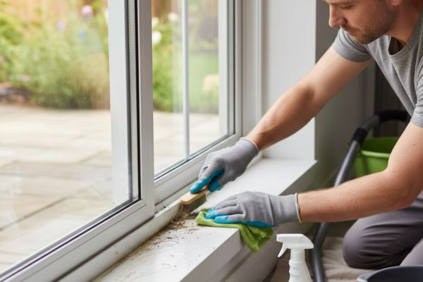 a man Window Track and Sill Cleaning