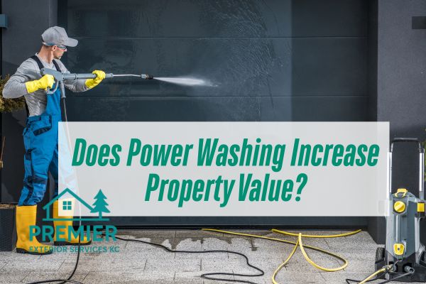 man pressure washing the exterior wall of the house with a caption Does Power Washing Increase Property Value?