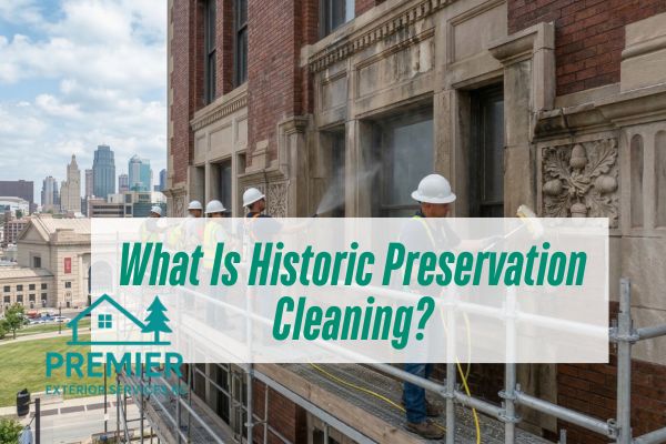 crew cleaning and preserving the building with a caption What Is Historic Preservation Cleaning?